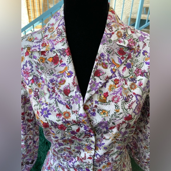 NWOT J. Peterman Size 10 Purple Floral 1947 Long Sleeve Shirt Dress - Picture 3 of 12